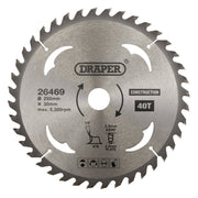 Draper Tools TCT Construction Circular Saw Blade, 250 x 30mm, 40T