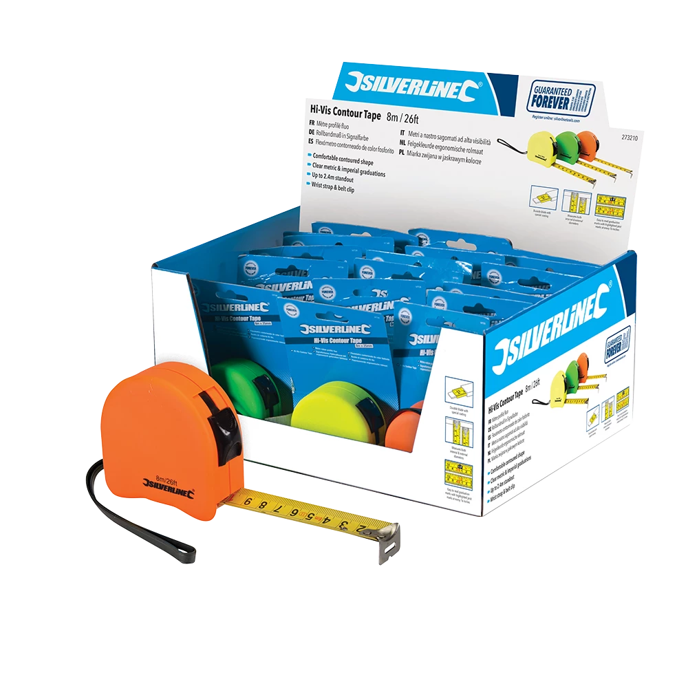 Silverline Hi-Vis Contour Tape Display Box - 18pce 8m/26ft x 25mm