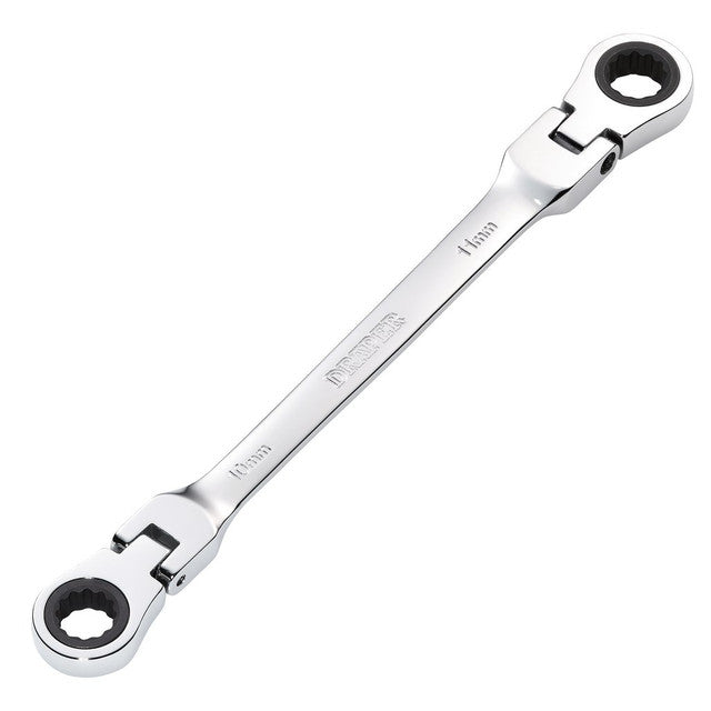 Draper Tools HI-TORQ® Metric Flexible Head Double Ring Ratchet Spanner, 10 x 11mm