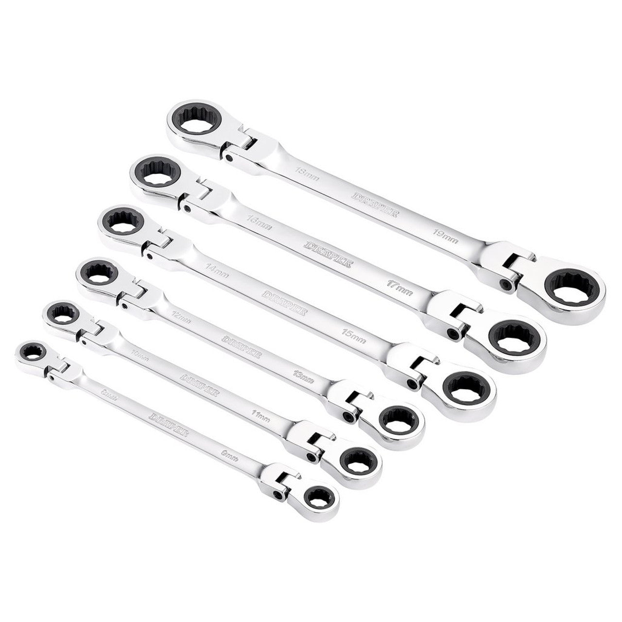 Draper Tools  HI-TORQ® Metric Flexible Head Double Ring Ratchet Spanner Set (6 Piece)