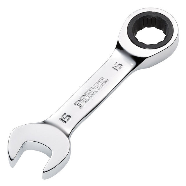 Draper Tools HI-TORQ® Metric Stubby Ratchet Combination Spanner, 15mm