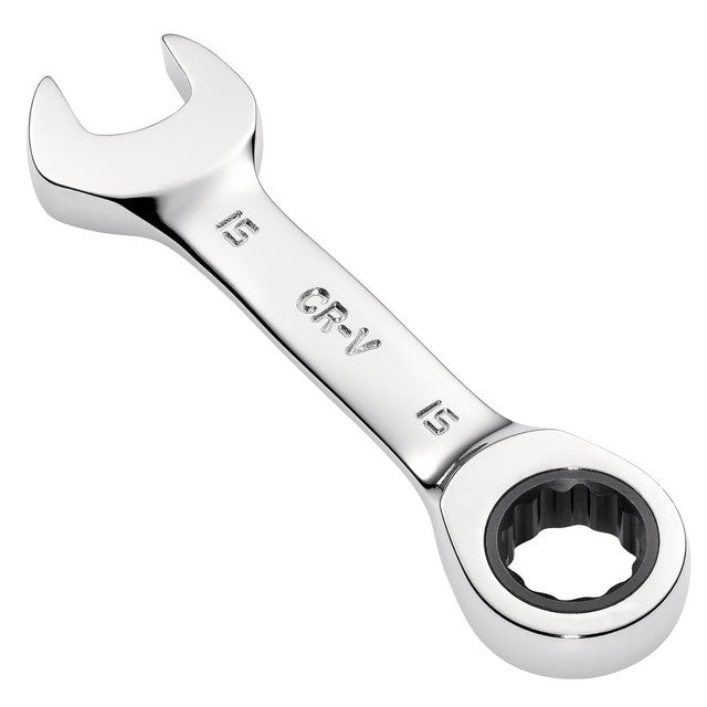 Draper Tools HI-TORQ® Metric Stubby Ratchet Combination Spanner, 15mm