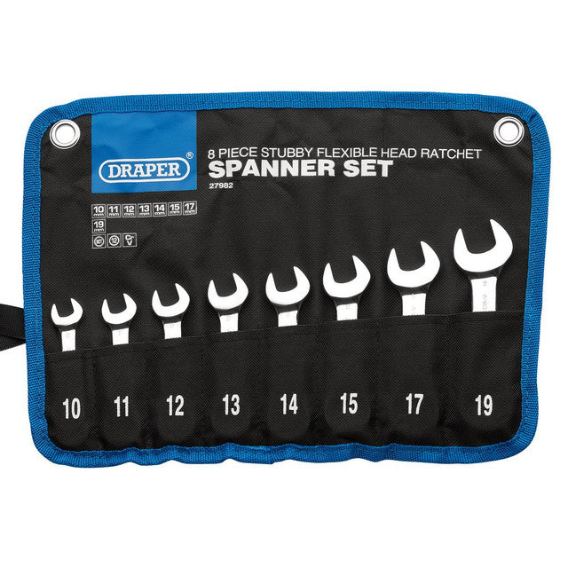Draper Tools HI-TORQ® Metric Stubby Flexible Head Ratchet Combination Spanner Set (8 Piece)