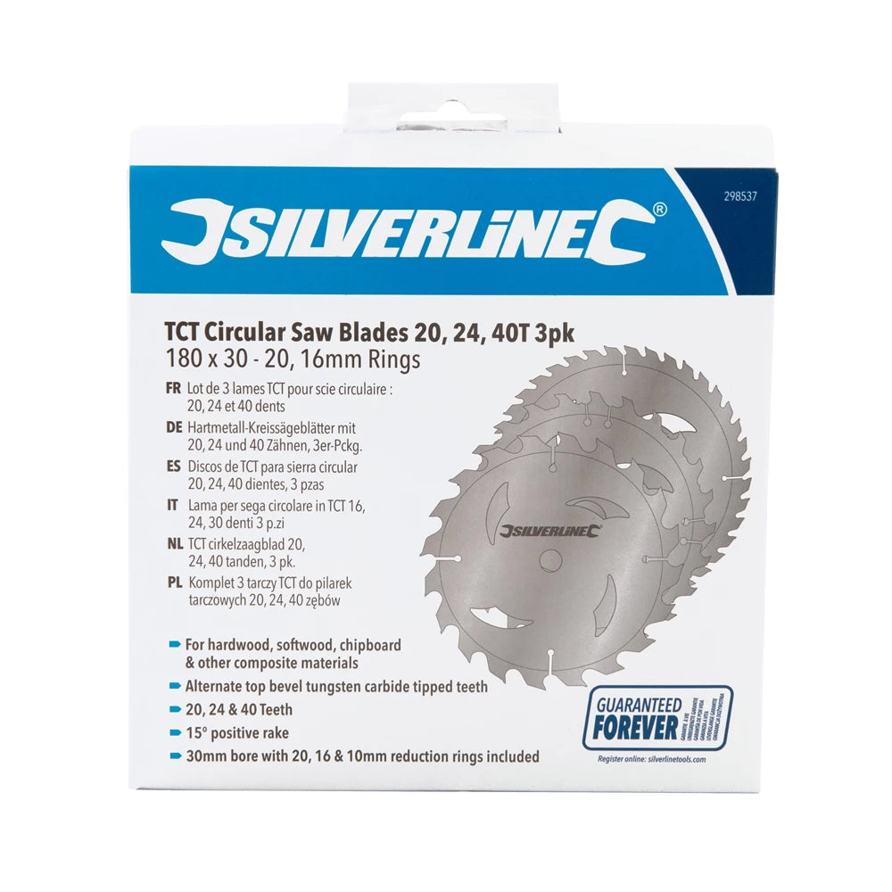 Silverline TCT Circular Saw Blades 20, 24, 40T 3Pk