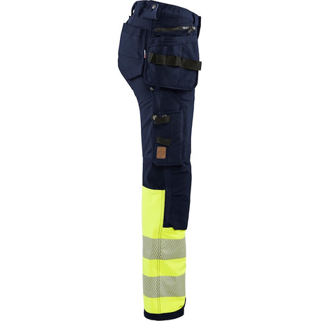 Blaklader Women's Hi-Vis 4-Way-Stretch Trousers 7193 #colour_navy-blue-hi-vis-yellow