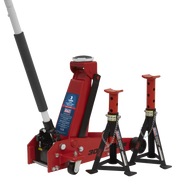 Sealey Trolley Jack 3 Tonne Standard Chassis with Axle Stands (Pair) 3 Tonne Capacity per Stand