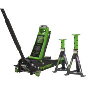 Sealey Trolley Jack 3 Tonne & Axle Stands (Pair) 3tonne per Stand Combo