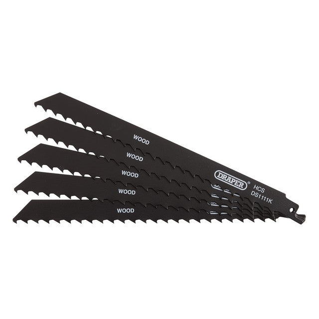Draper Tools Reciprocating Saw Blades For Wood And Plastic Cutting, 225mm, 3tpi (Pack Of 5)