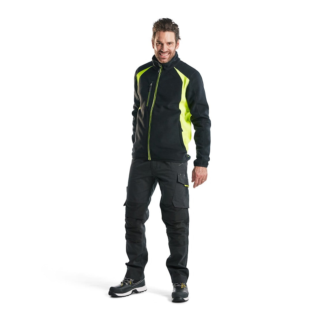 Blaklader Service Trousers with Stretch 1495 #colour_black-hi-vis-yellow