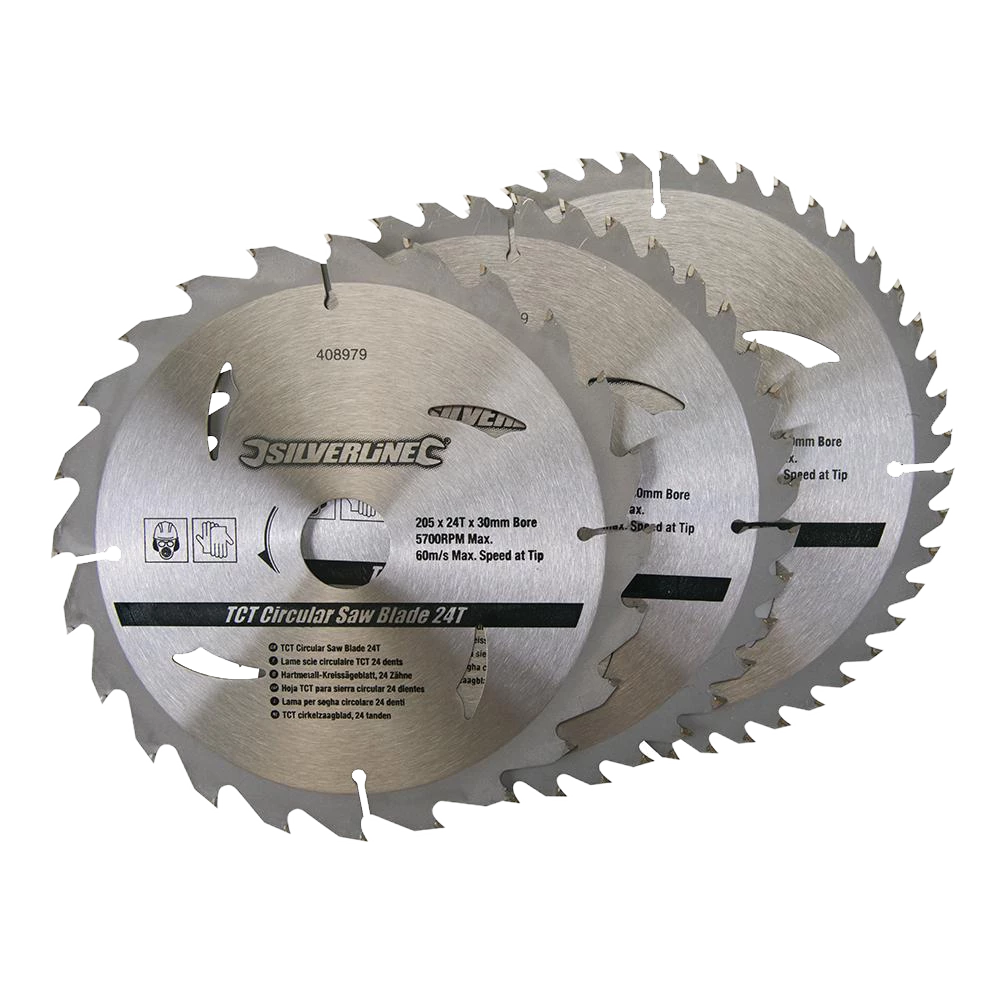 Silverline TCT Circular Saw Blades 24, 40, 48T 3Pk
