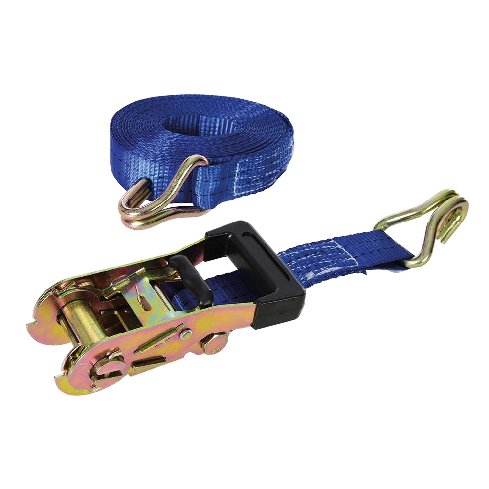 Silverline Rubber-Handled Ratchet Tie Down Strap J-Hook 6m x 38mm - Rated 750kg/Capacity 1500kg