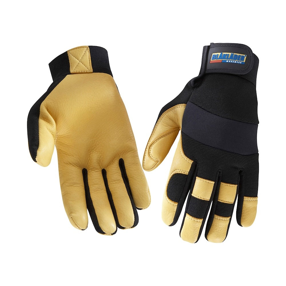 Blaklader Work Gloves Lined Leather, 2239 #colour_black-hi-vis-yellow
