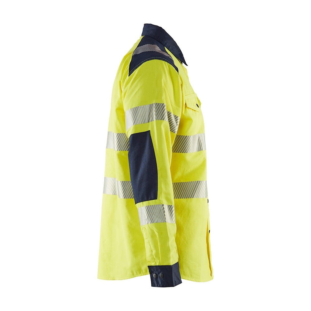 Blaklader Multinorm Shirt 3239 #colour_hi-vis-yellow-navy-blue