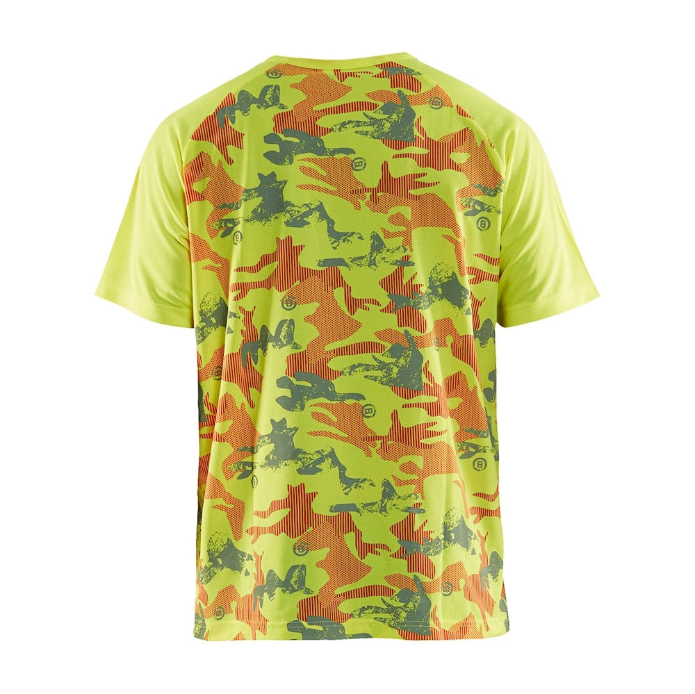 Blaklader T-Shirt Function Camo 3425 #colour_hi-vis-yellow-grey