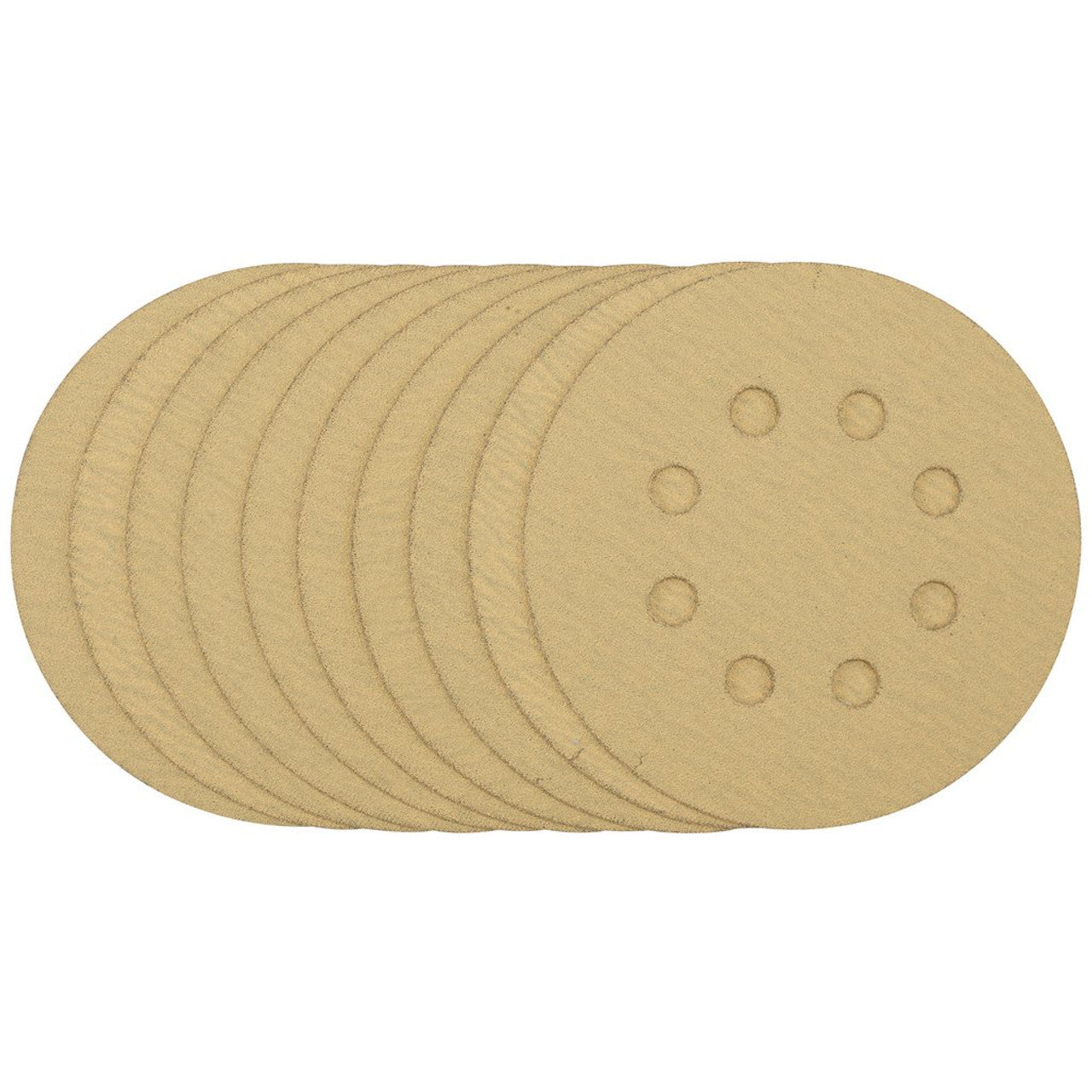Draper Tools Gold Sanding Discs With Hook & Loop, 125mm, 120 Grit, 8 Dust Extraction Holes (Pack Of 10)