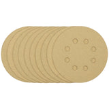 Draper Tools Gold Sanding Discs With Hook & Loop, 125mm, 120 Grit, 8 Dust Extraction Holes (Pack Of 10)