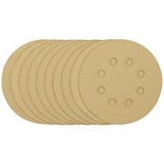 Draper Tools Gold Sanding Discs With Hook & Loop, 125mm, 120 Grit, 8 Dust Extraction Holes (Pack Of 10)