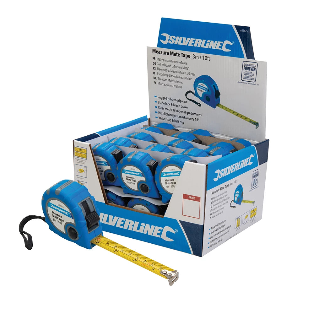 Silverline Measure Mate Tape Display Box - 30pce 3m / 10ft x 16mm