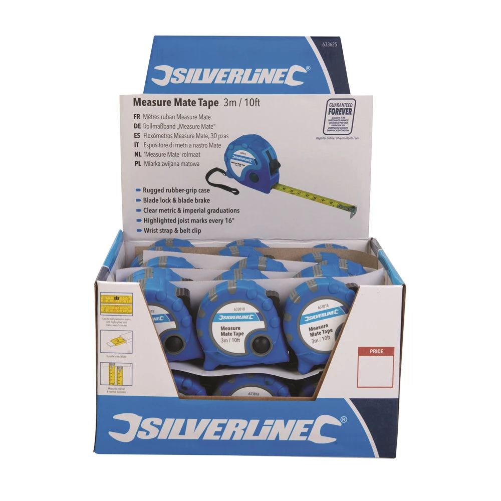 Silverline Measure Mate Tape Display Box - 30pce 3m / 10ft x 16mm