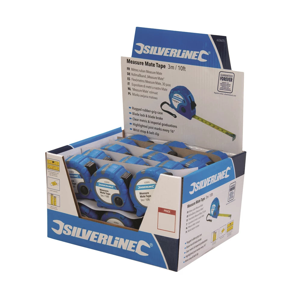 Silverline Measure Mate Tape Display Box - 30pce 3m / 10ft x 16mm