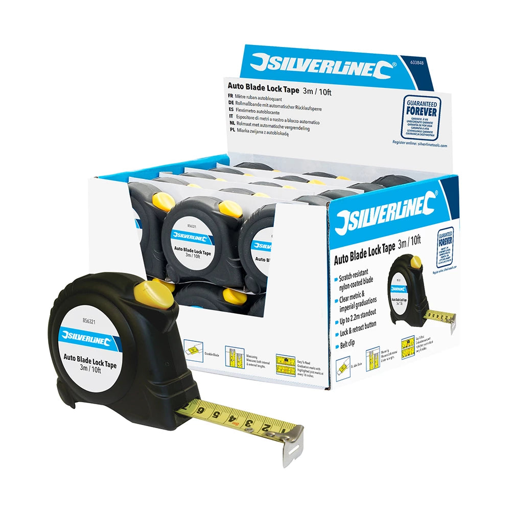 Silverline Auto Blade Lock Tape Display Box - 30pce 3m/10ft x 16mm