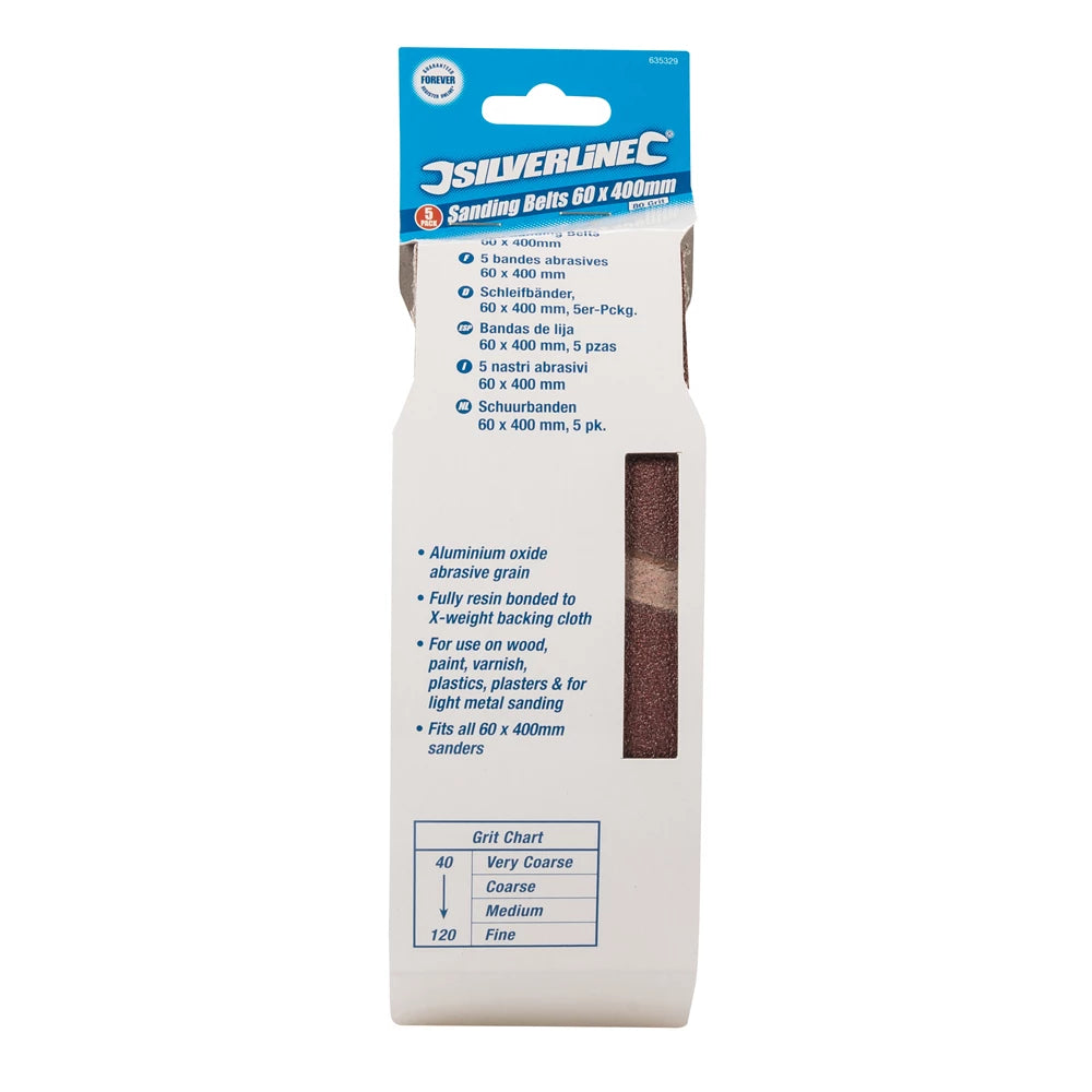 Silverline Sanding Belts 60 X 400mm 5pk - 80 Grit