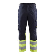 Blaklader Trousers Inherent Steel 1705 #colour_navy-blue-hi-vis-yellow