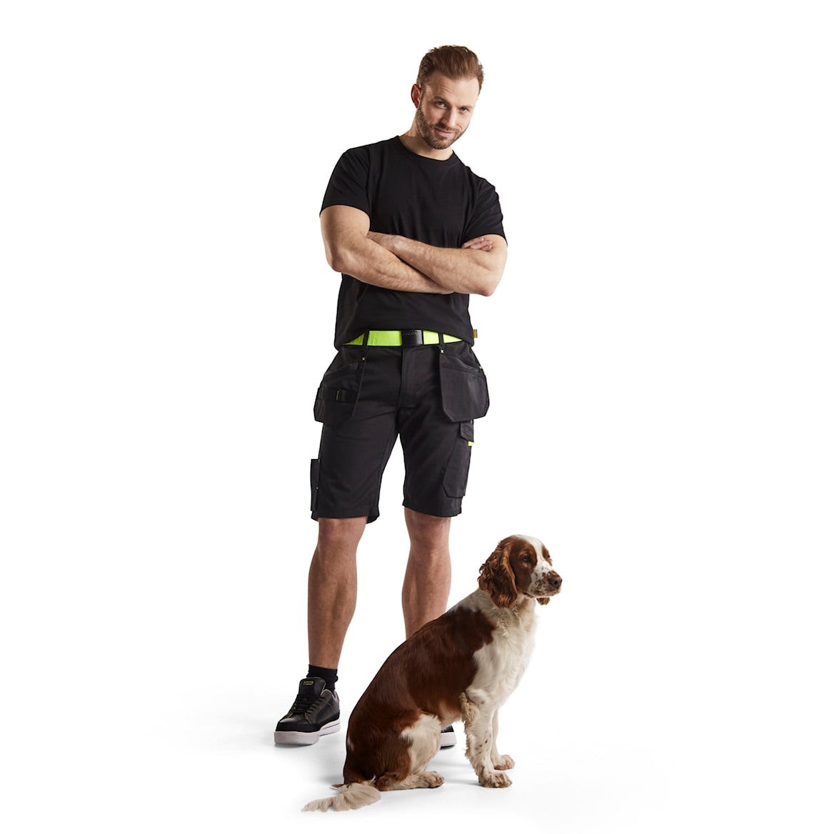 Blaklader Service Shorts with Nailpockets 1494 #colour_black-hi-vis-yellow