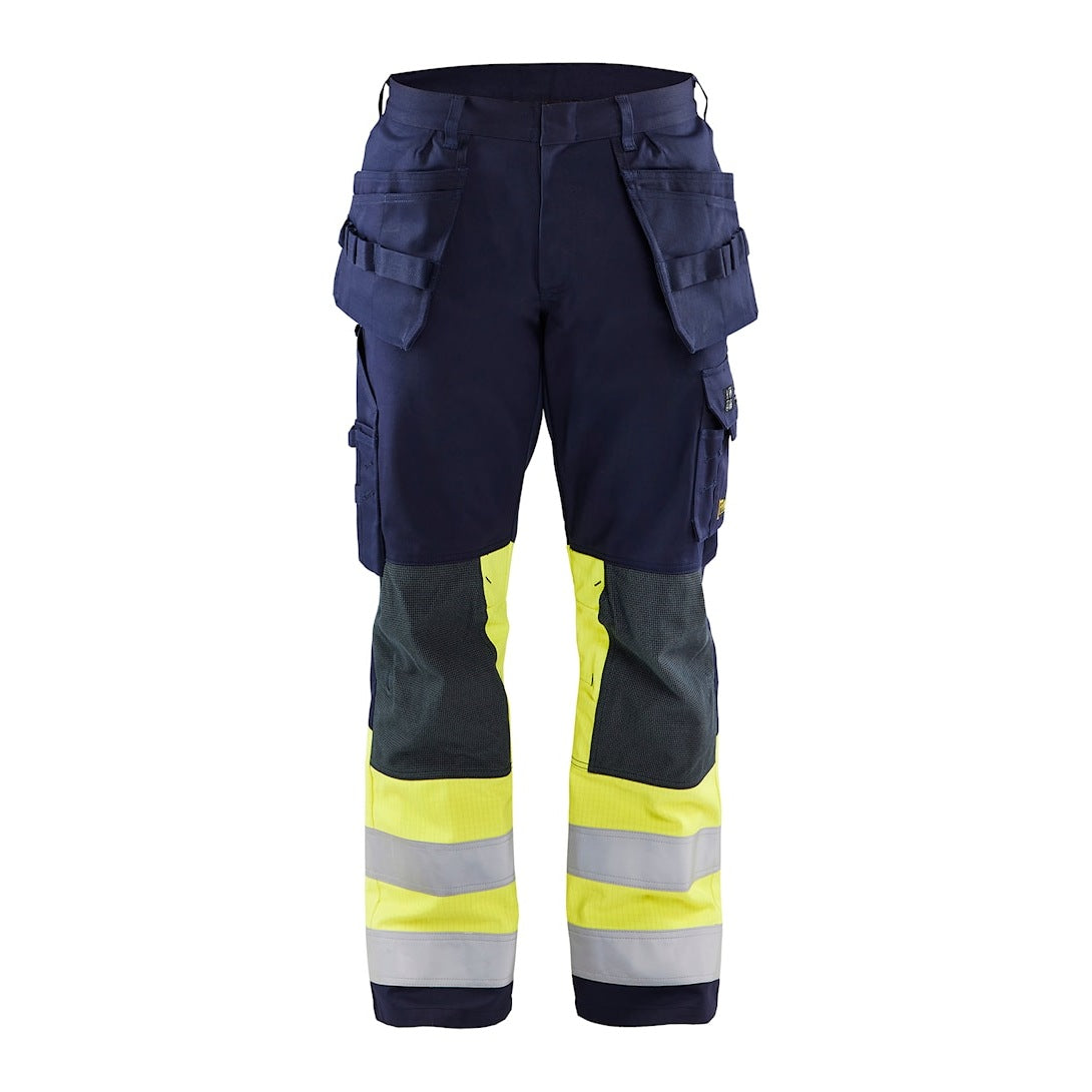 Blaklader Multinorm Craftsman Trousers 1479 #colour_navy-blue-hi-vis-yellow