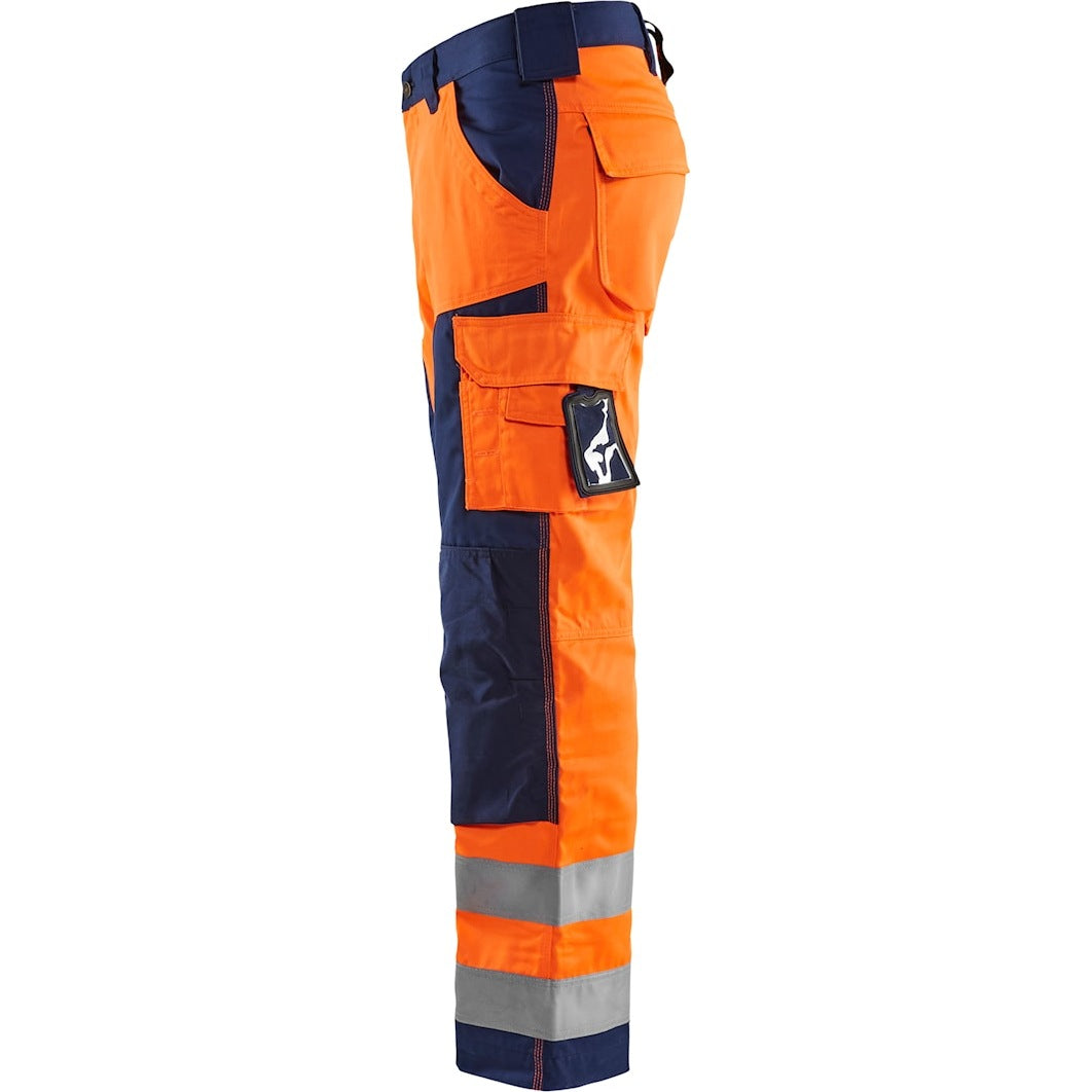 Blaklader Hi-Vis Trousers without Nail Pockets 1566 - Hi-Vis Orange/Navy Blue