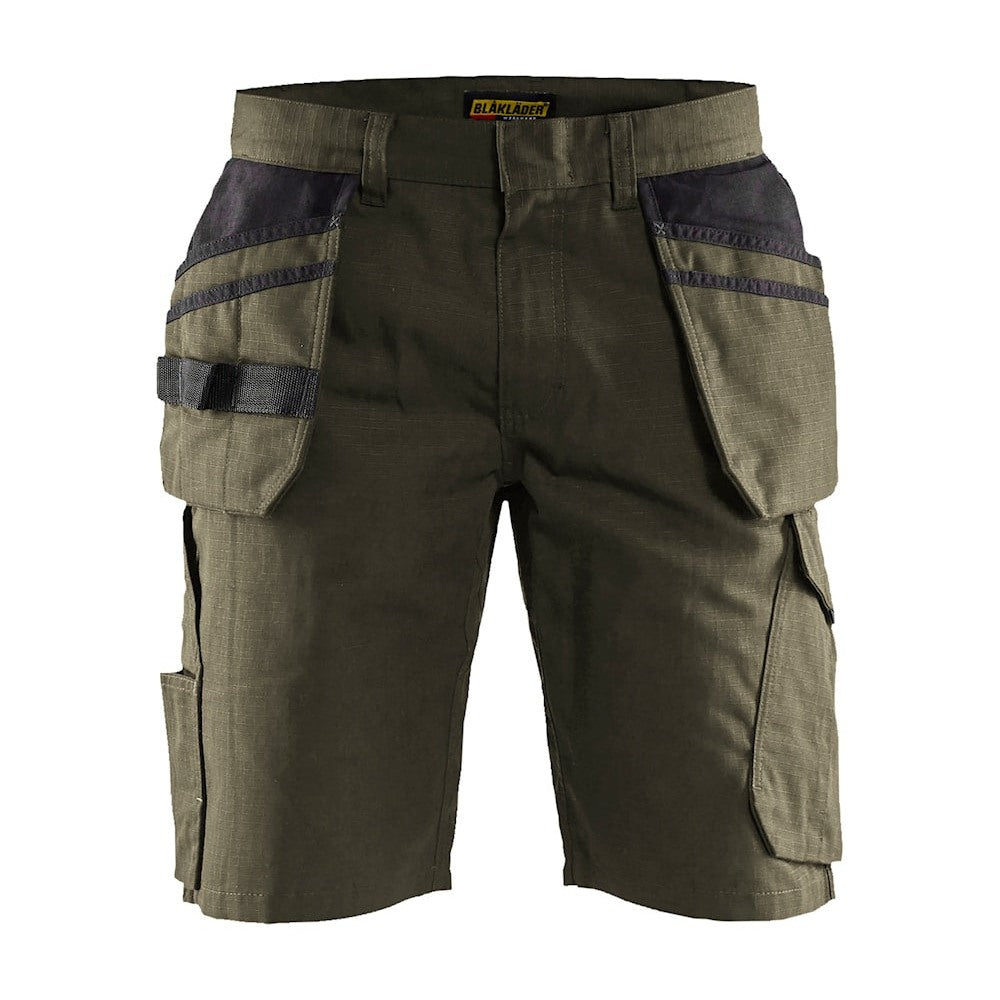 Blaklader Service Shorts with Nailpockets 1494 #colour_dark-olive-green-black