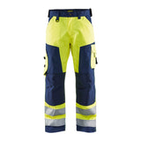 Blaklader Hi-Vis Trousers without Nail Pockets 1566 - Hi-Vis Yellow/Navy Blue