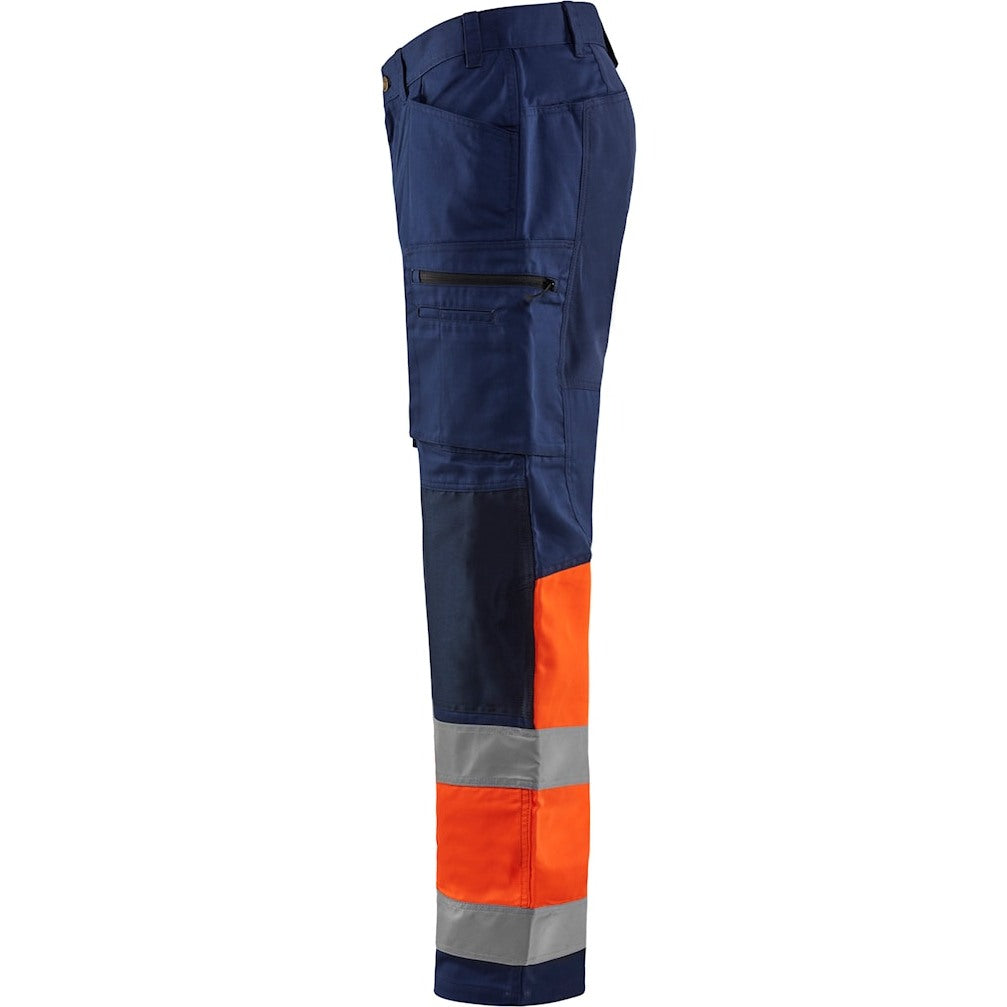 Blaklader Hi-Vis Trousers with Stretch 1551 - Navy Blue/Hi-Vis Orange