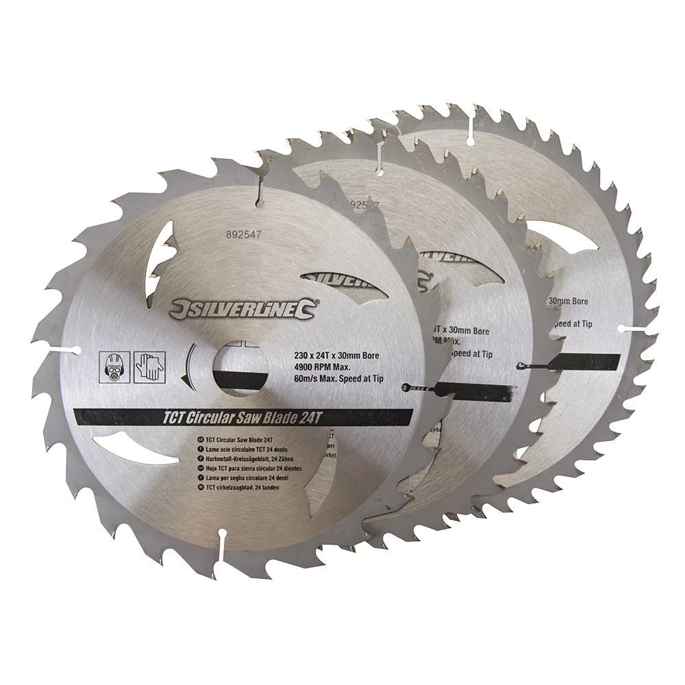 Silverline TCT Circular Saw Blades 24, 40, 48T 3Pk