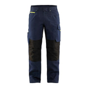 Blaklader Service Trousers with Stretch 1495 #colour_dark-navy-blue-hi-vis-yellow
