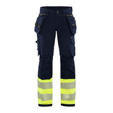 Blaklader Women's Hi-Vis 4-Way-Stretch Trousers 7193 #colour_navy-blue-hi-vis-yellow