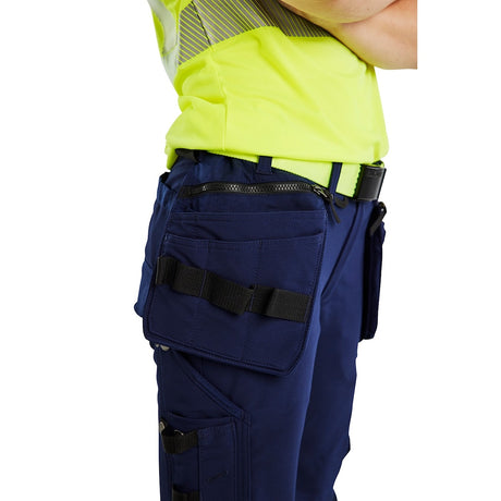 Blaklader Women's Hi-Vis 4-Way-Stretch Trousers 7193 #colour_navy-blue-hi-vis-yellow