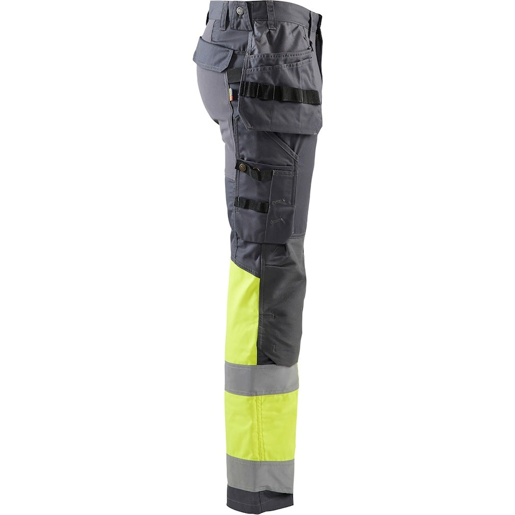 Blaklader Hi-Vis Trousers with Stretch 1558 - Mid Grey/Hi-Vis Yellow