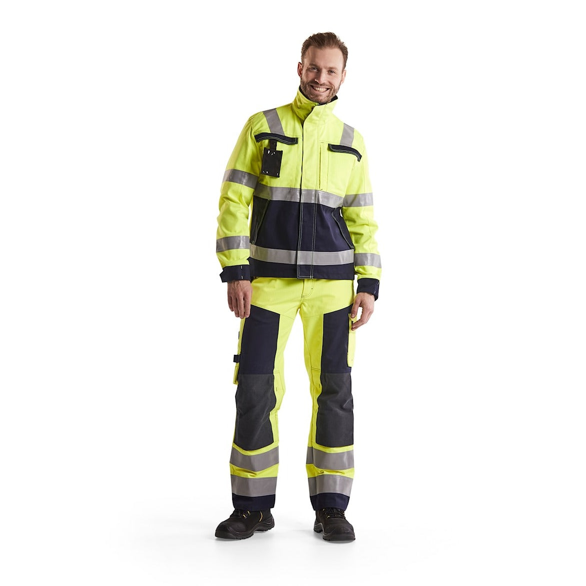 Blaklader Multinorm Jacket 4087 #colour_hi-vis-yellow-navy-blue