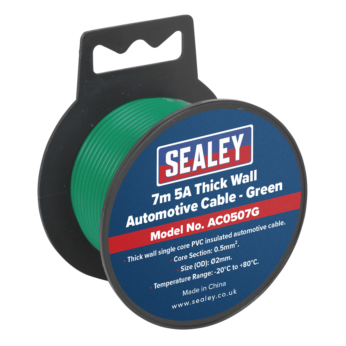 Sealey Automotive Cable Thick Wall 5A 7m Green