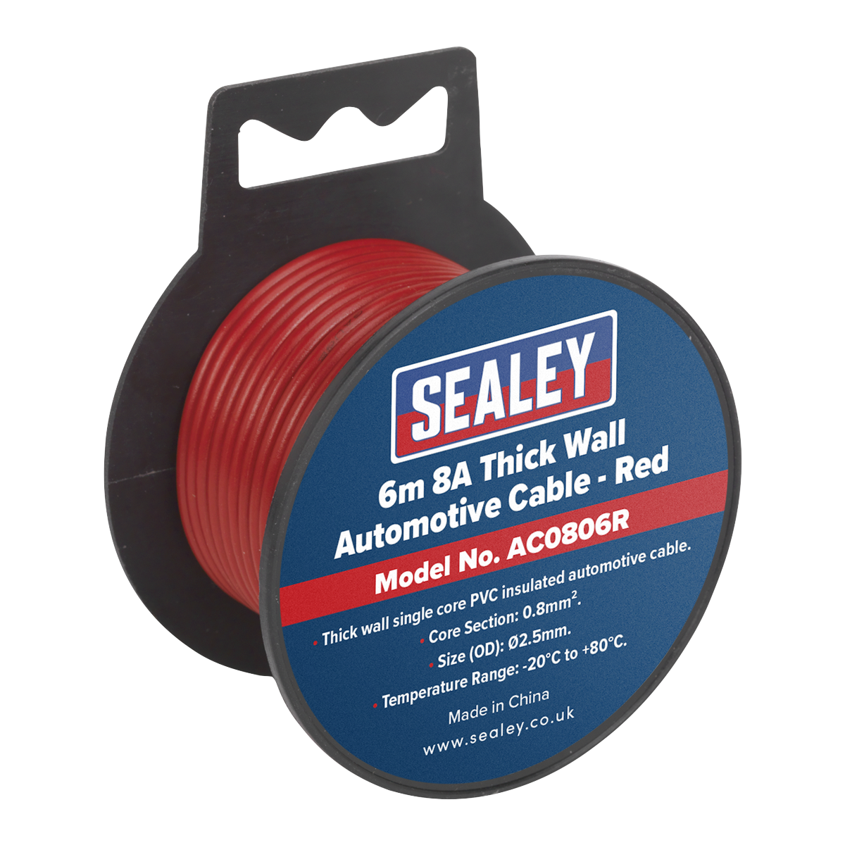 Sealey Automotive Cable Thick Wall 8A 6m Red