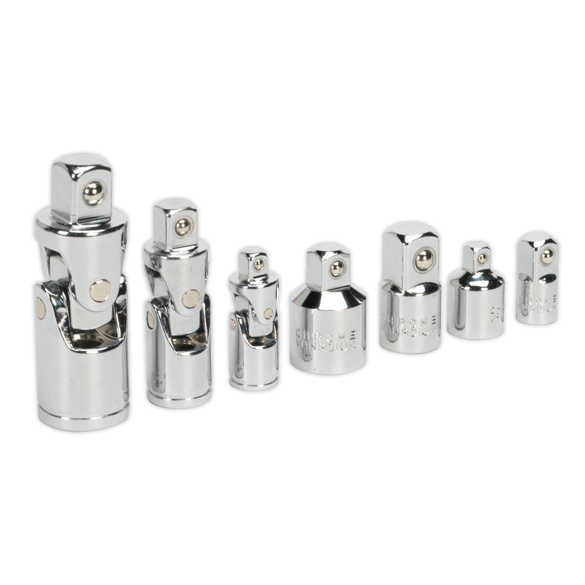 Sealey Universal Joint & Socket Adaptor Set 7pc 1/4", 3/8" & 1/2"Sq Drive