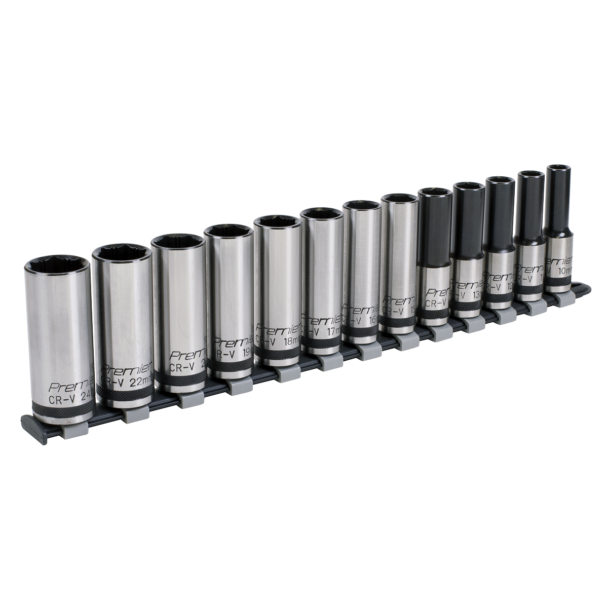 Sealey Socket Set 13pc 1/2"Sq Drive Deep Lock-On 6pt Metric - Black Series