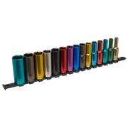 Sealey Multi-Coloured Socket Set 15pc 1/2"Sq Drive 6pt Deep WallDrive® Metric