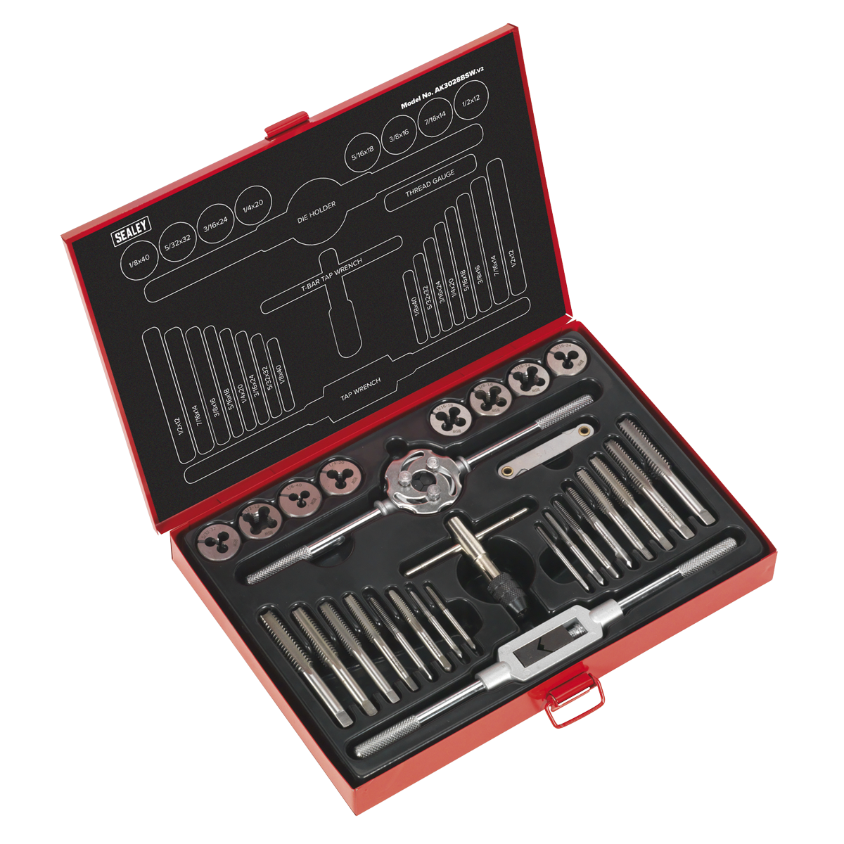 Sealey Tap & Die Set 28pc Split Dies Imperial BSW