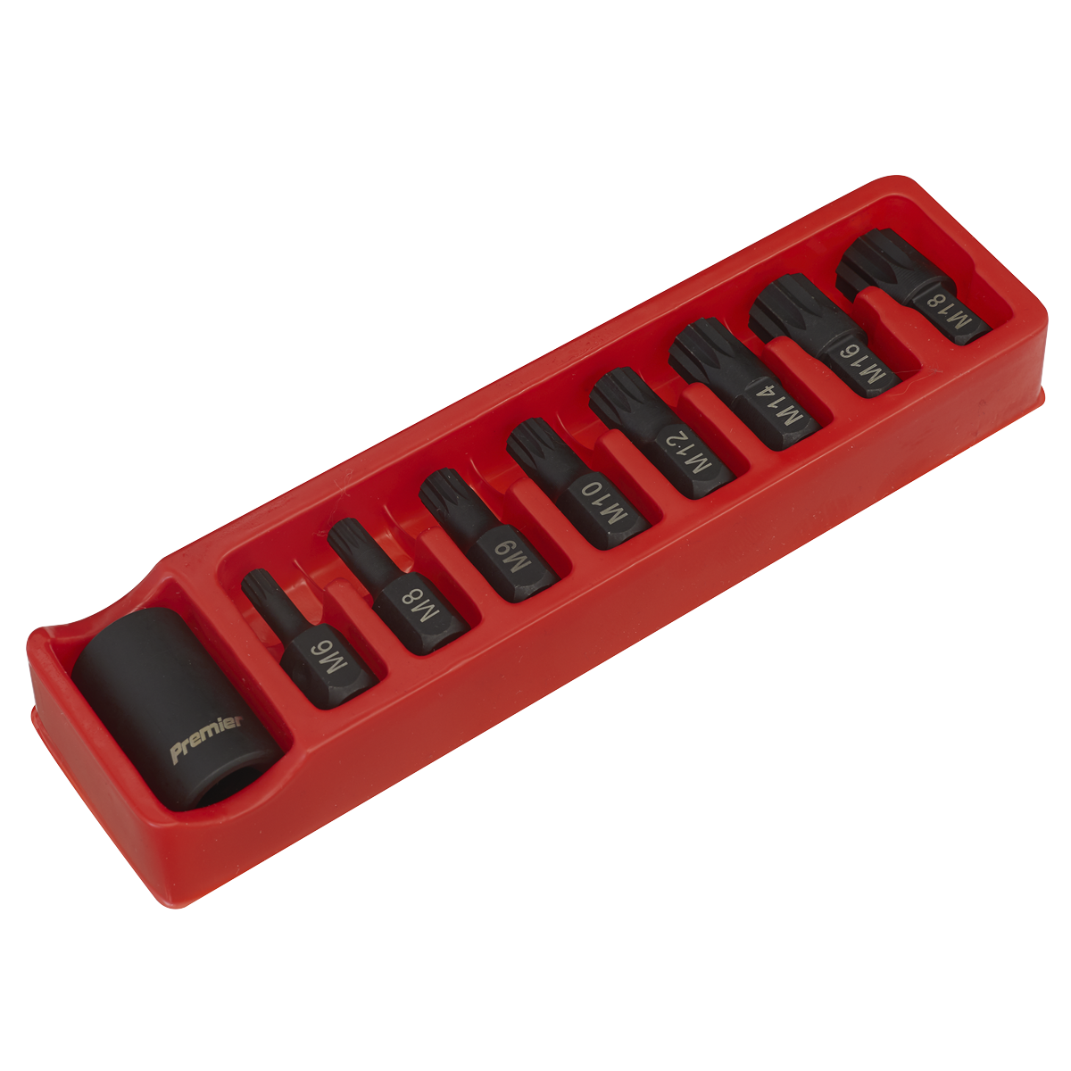 Sealey Impact Spline Bit & Holder Set 9pc 1/2"Sq Drive