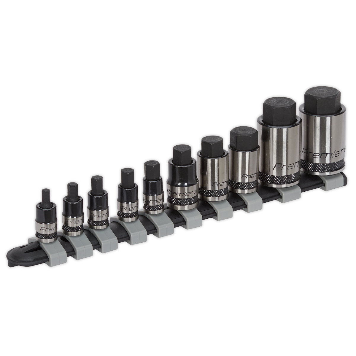 Sealey Hex Socket Bit Set 10pc Stubby 1/4", 3/8" & 1/2"Sq Drive Black Series