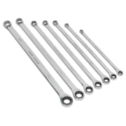 Sealey Double Ring Ratchet/Fixed Spanner Set 7pc Extra-Long Metric