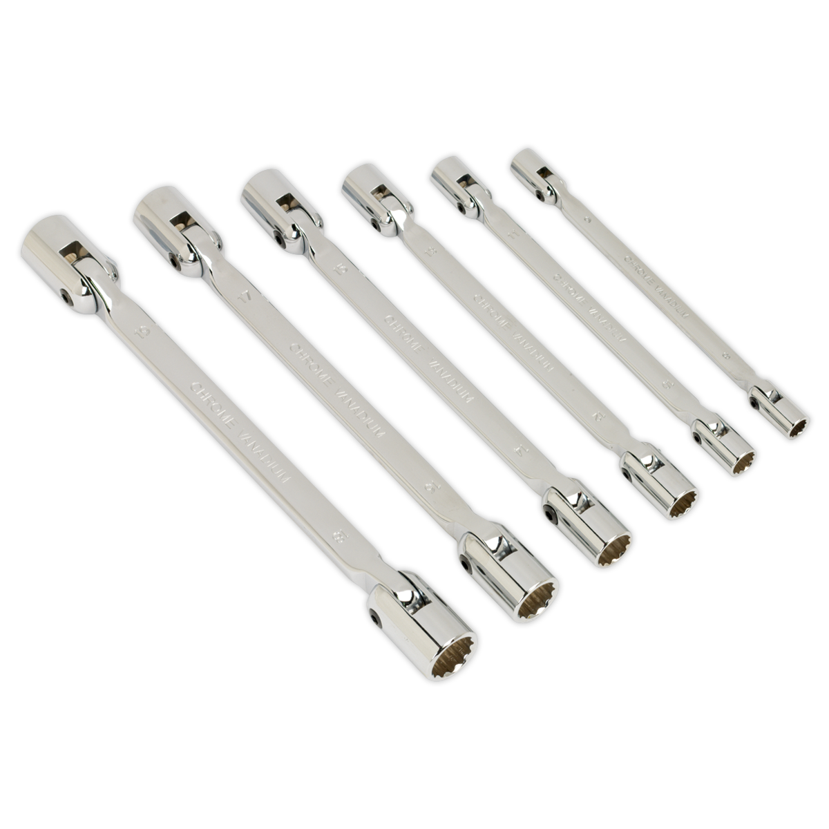 Sealey Double Flexi-Head Socket Spanner Set 6pc Fully Polished Metric