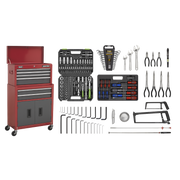 Sealey Topchest & Rollcab Combination 6 Drawer with Ball-Bearing Slides - Red/Grey & 170pc Tool Kit